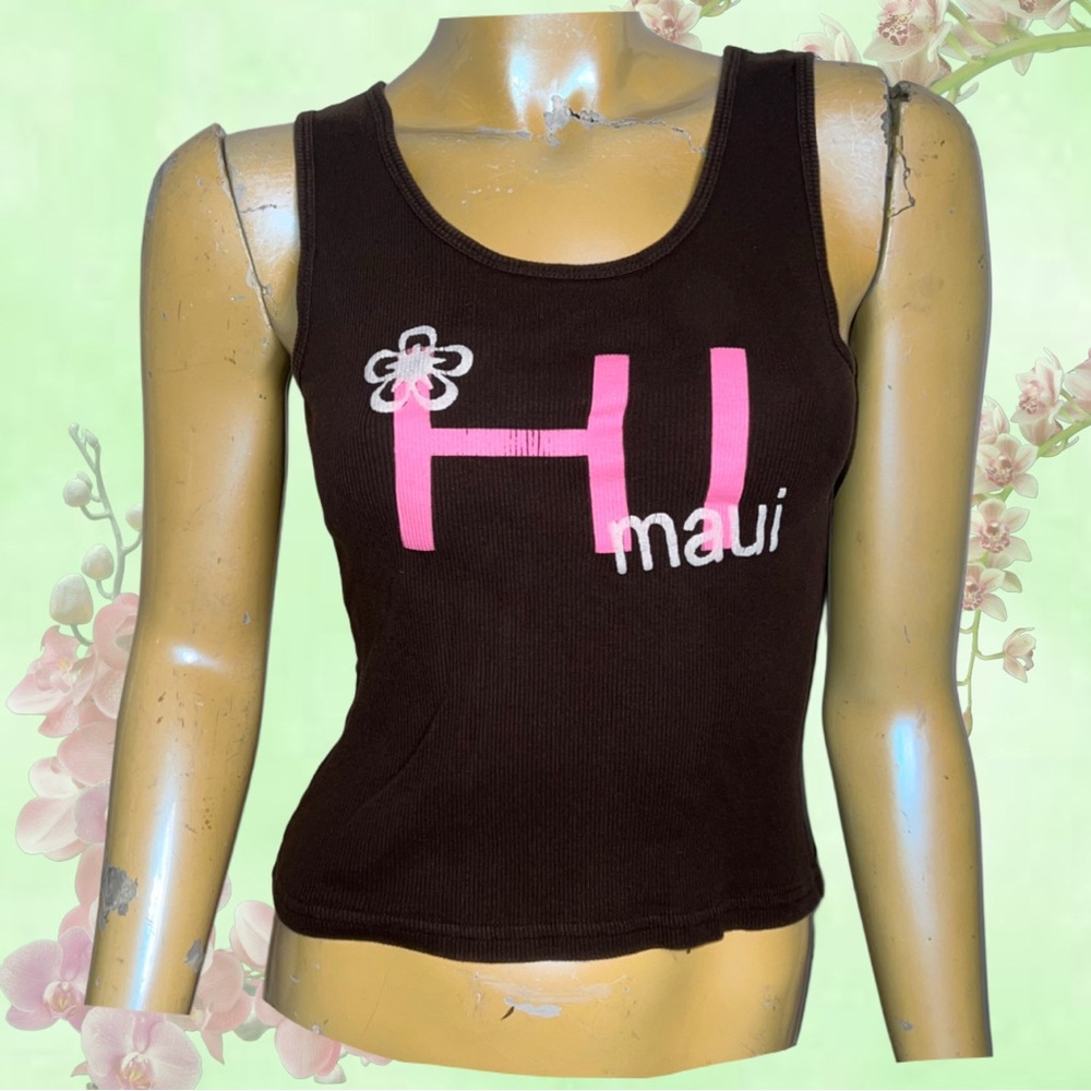 Pink & Brown Hawaii Cropped Tank Top